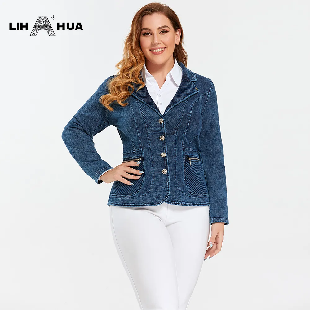 Manteaux de survêtement grande taille pour femmes LIH HUA femmes grande taille veste en jean personnalisée veste en tricot de coton mode coton veste en jean en tricot 230325