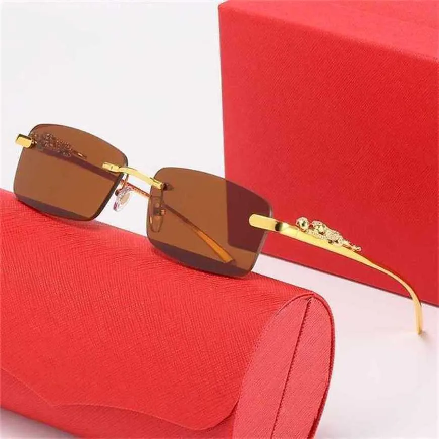 Luxury Designer High Quality Sunglasses 20% Off stereo leopard head trendy street frameless copying square glassesKajia