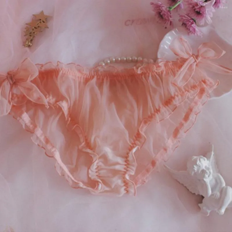 UNDUPTS Sissy Bowknot Panties Eşcinsel iç çamaşırı erkekler şeffaf dantel torbası kısa erotik üçgen nefes alabilen tanga ile gör