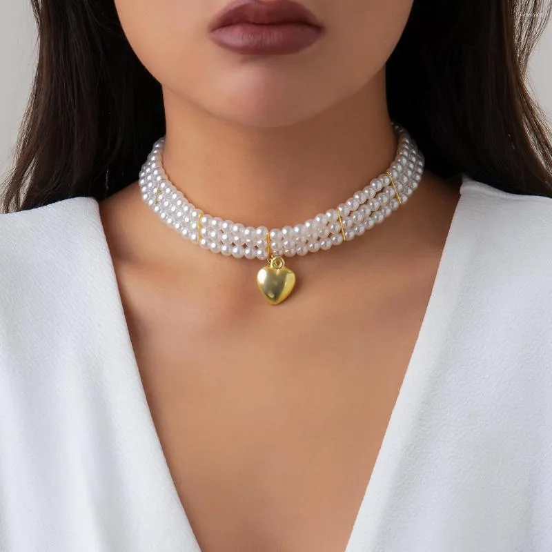 Girocollo stile francese perla multistrato collana con ciondolo cuore catena clavicola gioielli per donne ragazza festa minimalista dolce regalo fresco