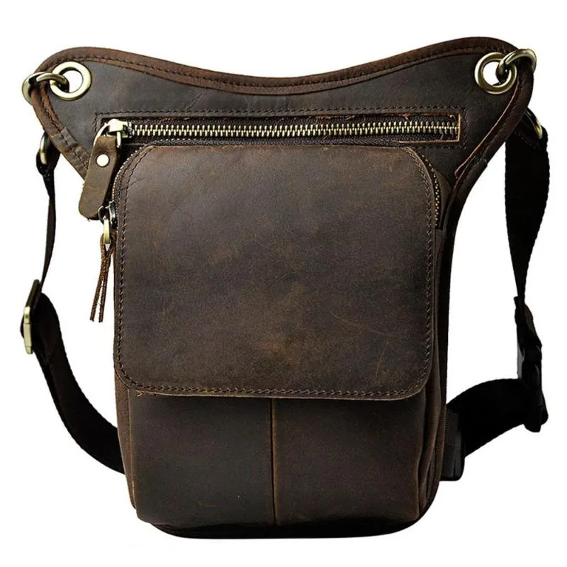 Waist Bags Men Vintage Cowhide Leather Drop Leg Bag Fanny Pack Thigh Hip Bum Belt Motorcycle Cross Body Messenger Casual Shoulder