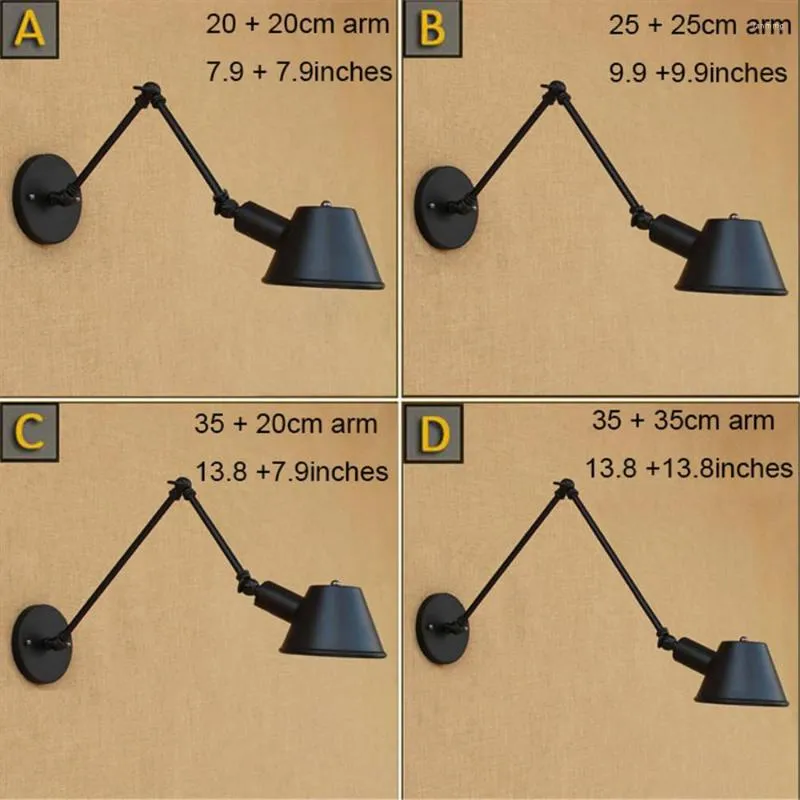 Настенная лампа винтаж черный 20/25/35 см двойной свинг на руках антикварные металлические оттенки Luminaire Home Lighting для офисного учебного заведения