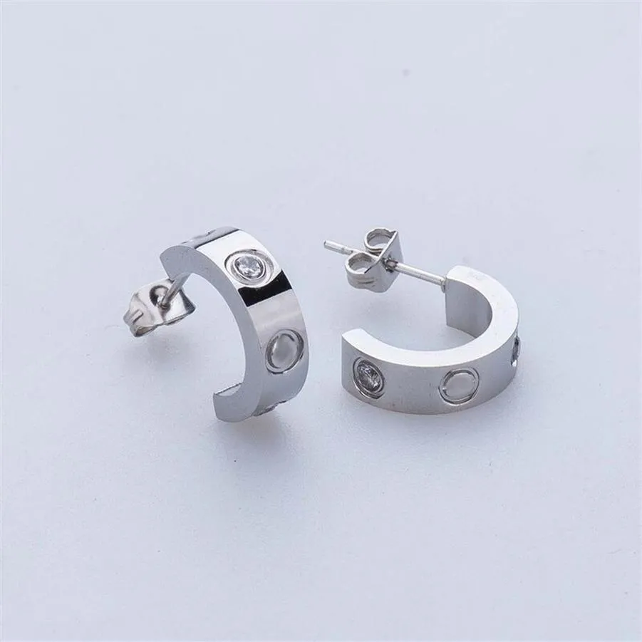 Lady fashion 316L Stainless Steel love stud earrings with screw crystal earrings for women men Couples fine jewlery whole231i