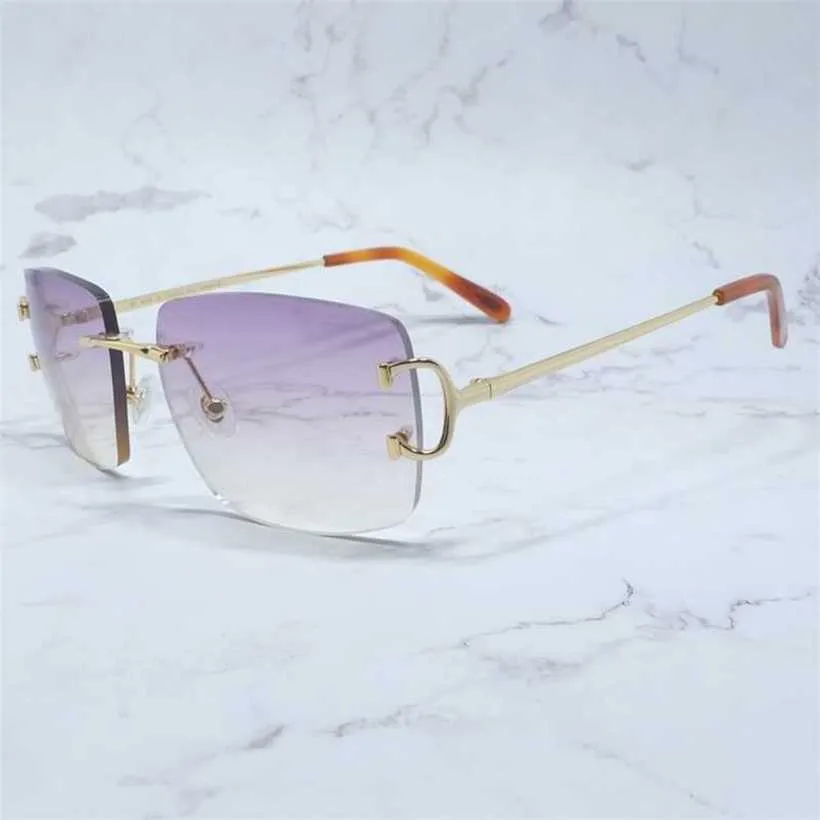 20% OFF Luxury Designer New Men's and Women's Sunglasses 20% Off Big Square Men Rimless Purple Vintage Driving Shades Eyewear Metal Glasses
