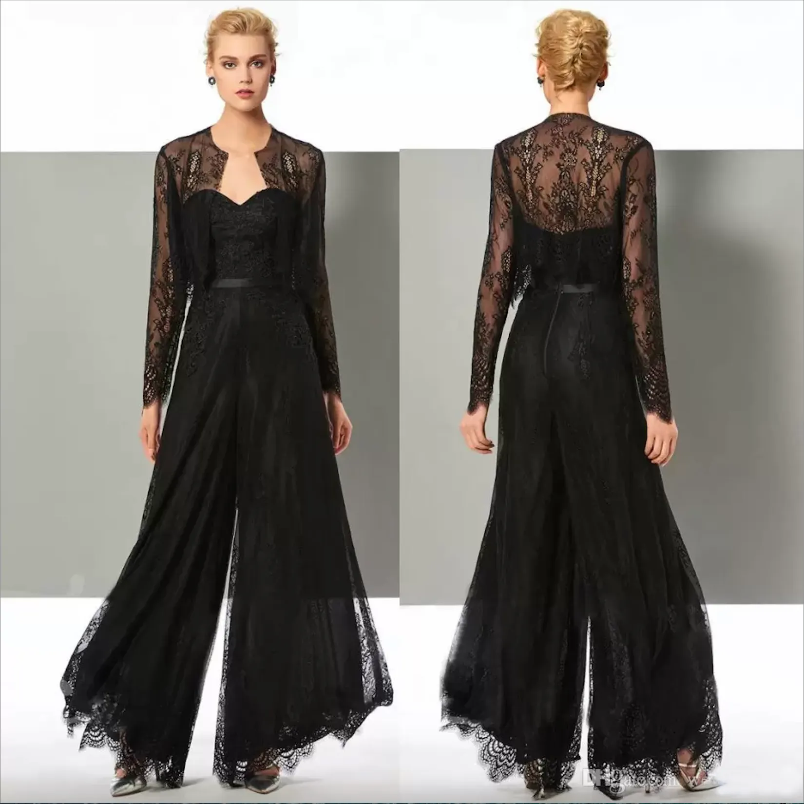Black Lace Jumpsuit Mother Of The Mother Of Bride Pantsuits With