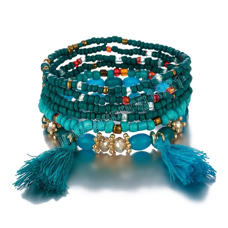 /conjunto pulseira de miçangas boêmios Conjunto para mulheres borlas charme miçangas de sementes coloridas pulseira de cadeia de jóias étnicas femininas boho