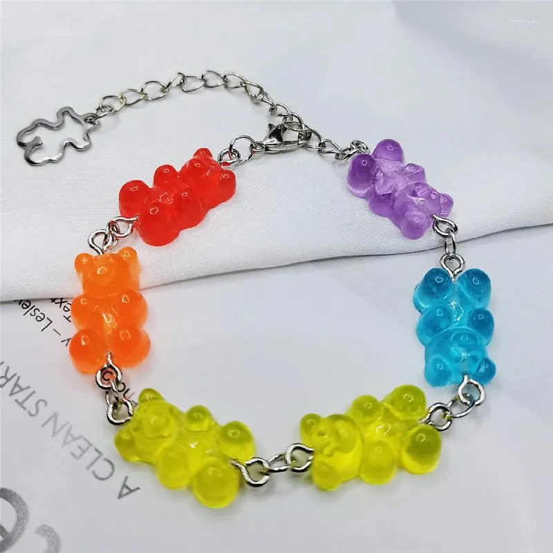 Link Bracelets Cute Gummy Bears Bracelet Stainless Steel Chain Pendant Charms For Women Men Wrist Ankle Jewelry Girls Birthday Gift