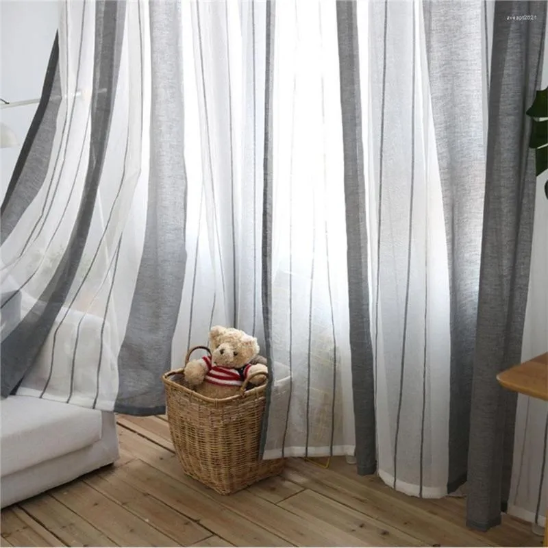 Gordijn Fashion Stripe Window Punching Hole paneel slaapkamer decor deur kamer cadeau tule gordijnen voor het leven