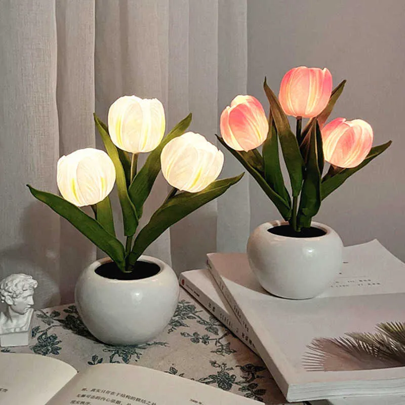 Luzes noturnas LED Tulipe Lamp Lâmpada de cabeceira Simulação Lâmpada de flor Lâmpada de flores Atmosfera romântica de mesa de trabalho Decoração de casa de Natal P230325