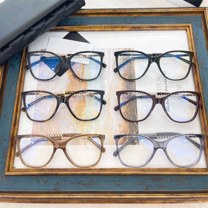 Lüks Tasarımcı Moda Güneş Gözlüğü Aynı düz yüz düz lens İnci Bacak Gözlükleri Çerçevesi CH3441 ile donatılabilir
