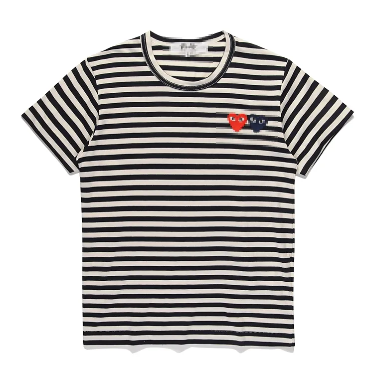 남자 Tshirts 디자이너 티 Tshirts cdg com des garcons 재생 빨간 더블 하트 짧은 슬리브 tshirt 스트라이프 로얄 블루 히트 크기 XL
