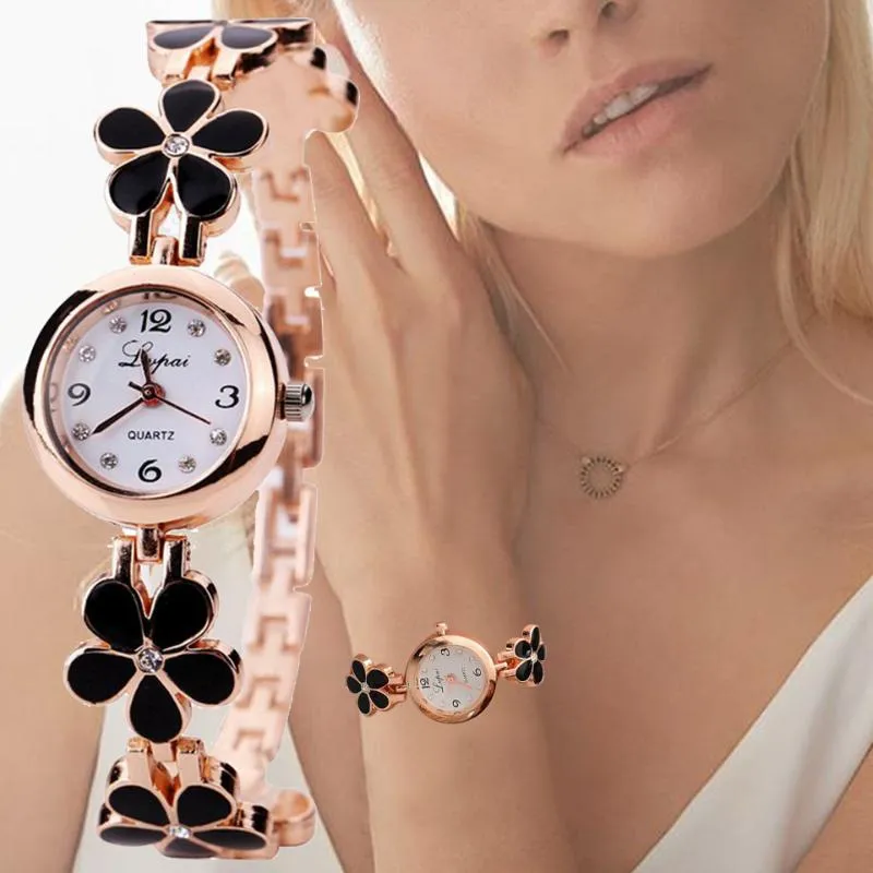 Wristwatches Women Bracelet Watch Watches Rose Gold Vintage Clock Ladies Luxury Rhinestone Stainless Steel Feminino