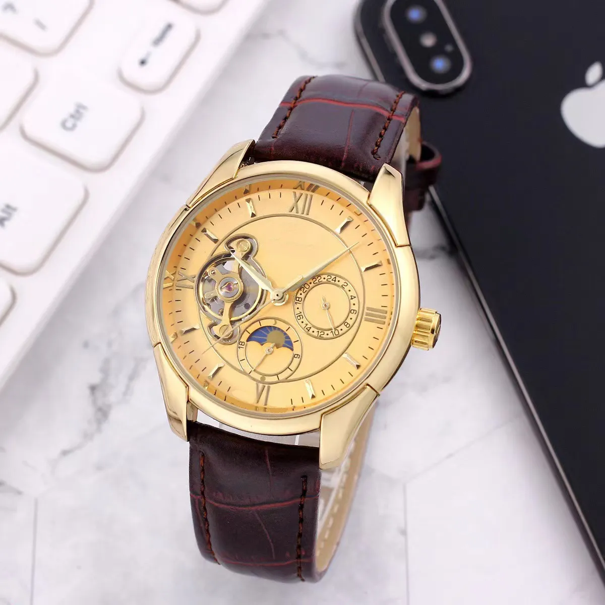 2023 Nouvelle marque originale hommes d'affaires paneraiss montre classique boîtier rond montre mécanique montre-bracelet horloge - une montre recommandée pour les loisirs a9