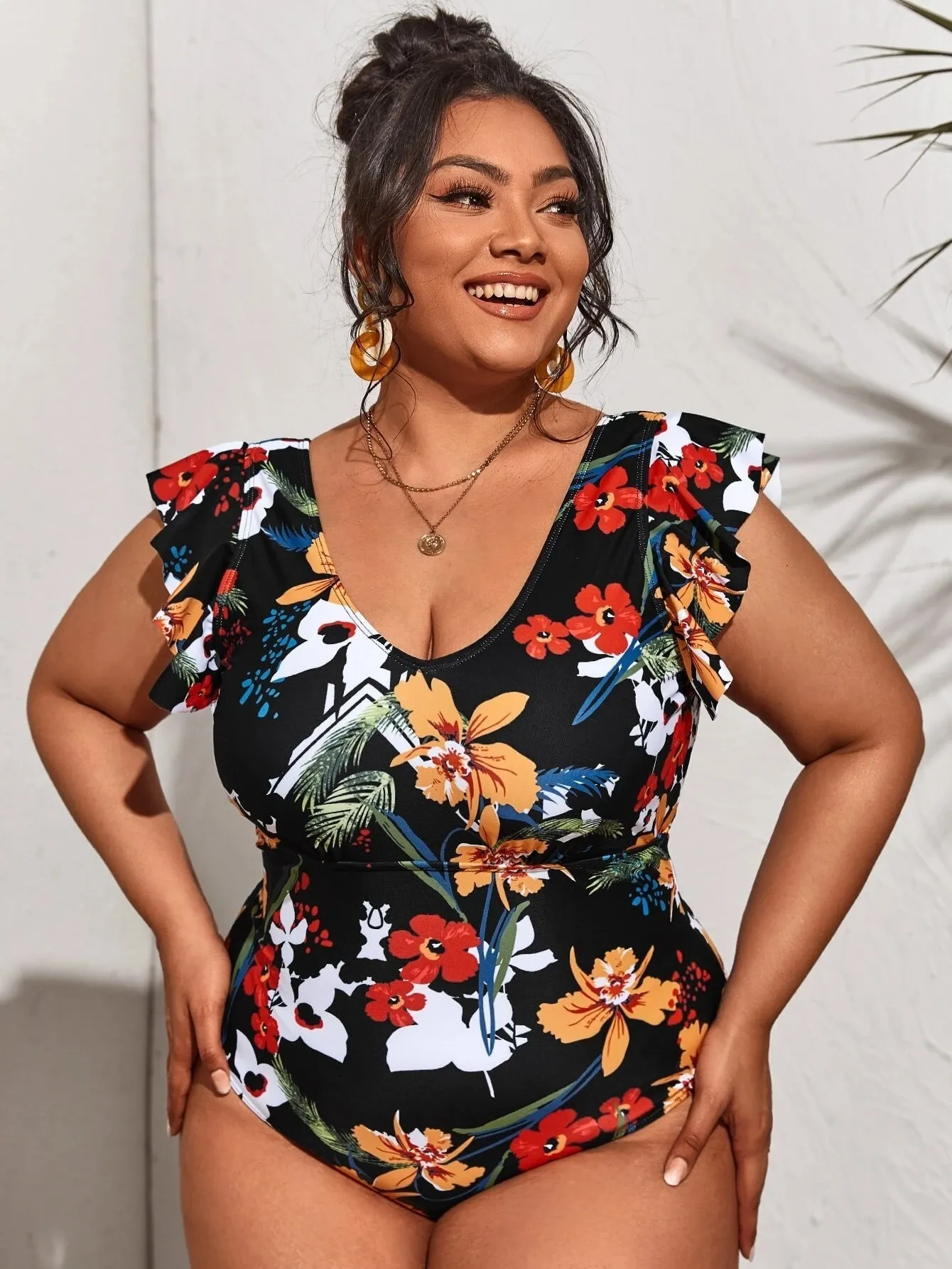 Ruffle bathing suit plus size sales