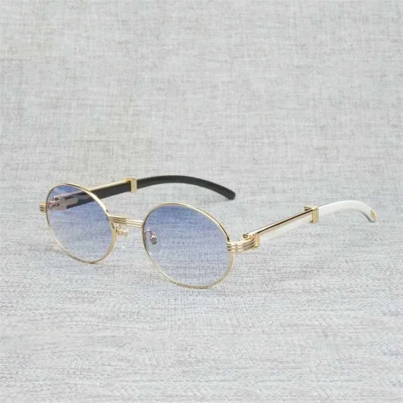 Damenmode-Designer-Sonnenbrille Vintage Weiß Schwarz Büffelhorn Herren Rund Natura Holz Brillen für Woemn Outdoor Klares Brillengestell Oculos Shades