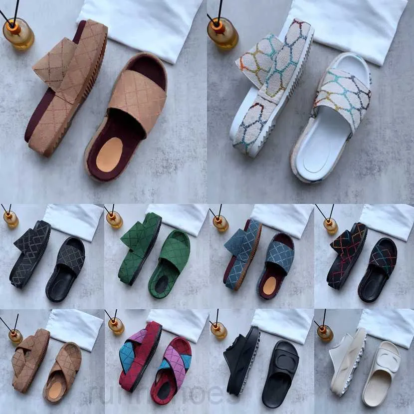 2023 Designer Chinelos Mens Mulheres Bordadas Slides S Floral Slipper Couro Borracha 60mm Lona Coberta Plataforma Sandálias Sliders Tamanho 35-45