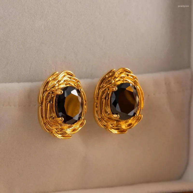 Boucles d'oreilles élégantes rétro noir verre pierre clous en métal boucle d'oreille pour les femmes 925 argent aiguille bijoux modernes