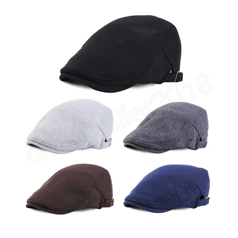 Spring Summer Fashion Mens Beret Hat Cotton Solid Color Adjustable Casual Retro Berets Cap