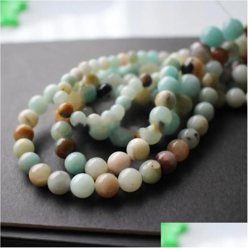 Pierre 8Mm Naturel Amazonite Perles Forêt Lâche 1 Corde Environ 40Cm En Gros 4Mm 6Mm 10Mm Drop Delivery 202 Dhktf