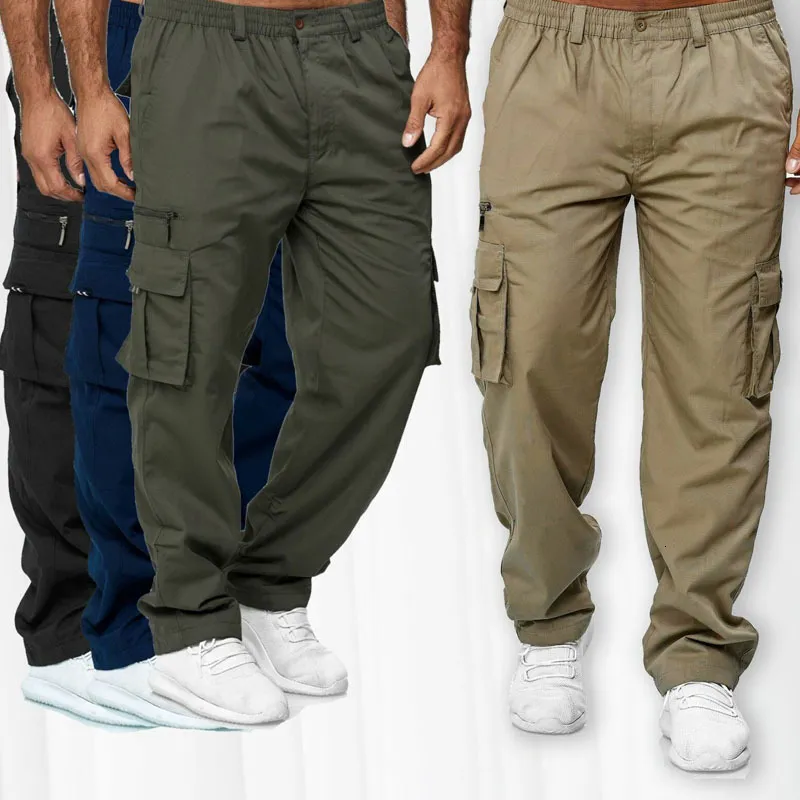 Pantaloni da uomo Pantaloni cargo da uomo Outdoor Multi tasche Pantaloni dritti larghi Vita elastica Pantaloni militari hombre Pantaloni da jogging MY768 230327