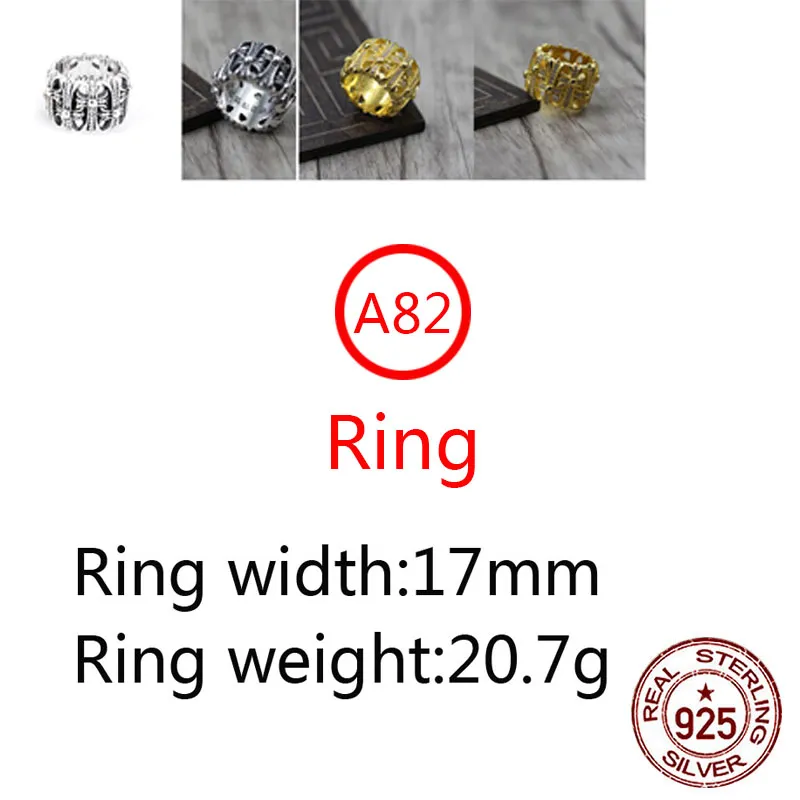 A82 S925 Sterling Silver Ring Fashion Retro Personality Diamond Set Cross Flower Hip Hop Letter Net Red Punk Style Jewelry Gift for Lovers