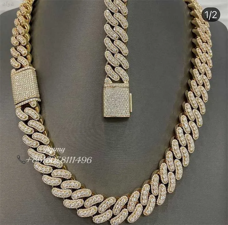 Индивидуальная ширина на 15 мм тяжелый сокнулся вниз Miami VVS Moissanite Diamonds Cuban Link