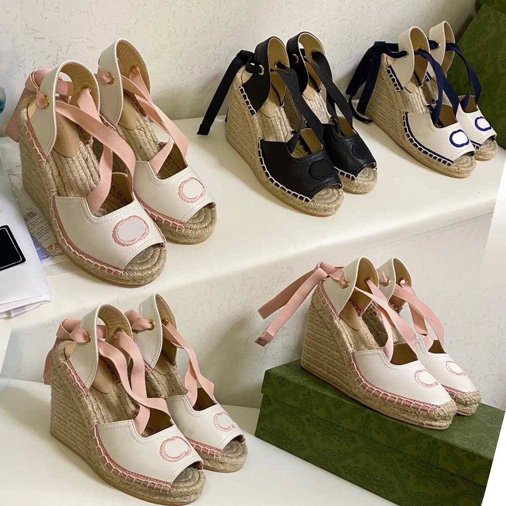 Damen Open-Toe Plateau Espadrille Designer Sandalen Riemen Runde Keilabsatz Heels Schnürschuhe aus echtem Leder Fischer Hochzeitskleid Schuhe