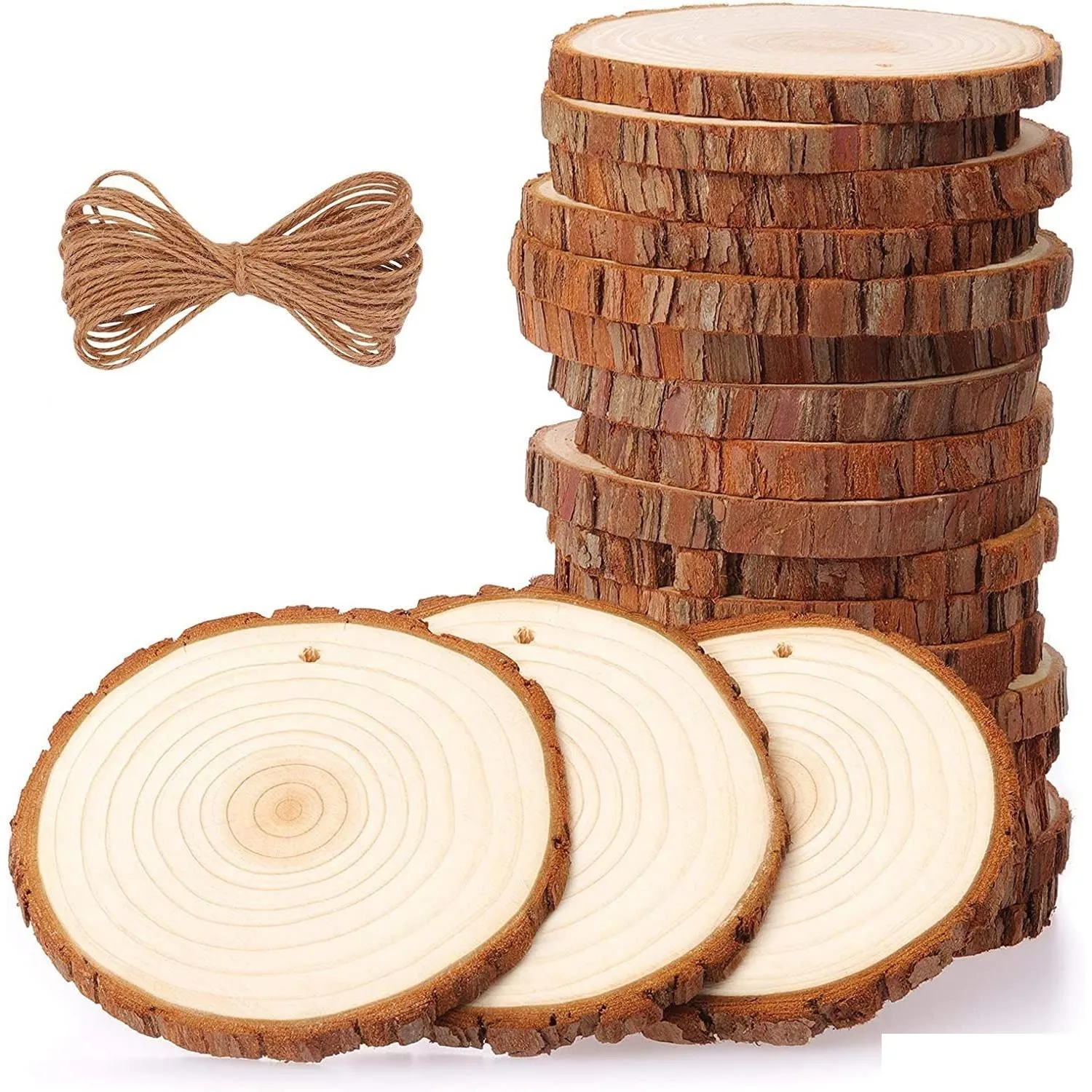 Craft Tools Natural Wood Slices DIY Kit Onvoltooide voorspelde met gat 14 inch houten cirkels voor kunst en ambachten Christm Dh4KP