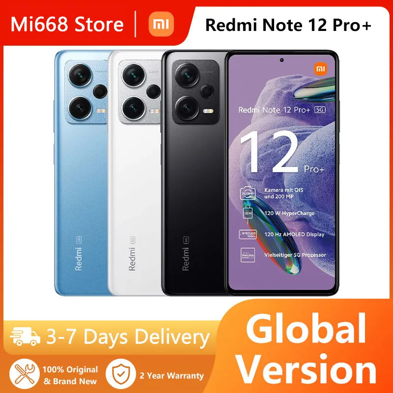Global Version Xiaomi Redmi Note 12 Pro Plus 5G Smartphone 8GB 256GB 200MP OIS Camera 120Hz AMOLED 120W Charge Charger in Box