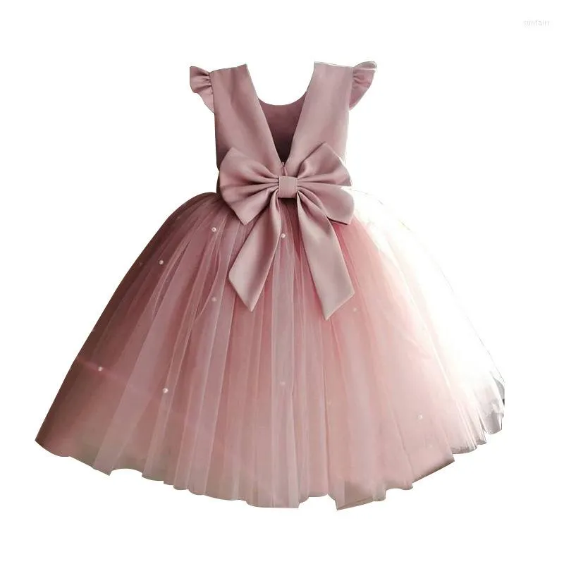 Mädchenkleider Kinder Staubrosa Prinzessin Kleid für Blumenmädchen lang mit Schleifen Cape Ärmel Tüll Smash Ins Boutique Kostüm 2-10 Jahre