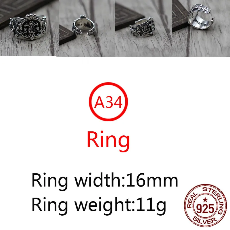 A34 S925 Sterling Silver Ring abrindo moda retro personalidade barco âncora Crusader Flor Versátil Punk estilo jóias Presente para amante