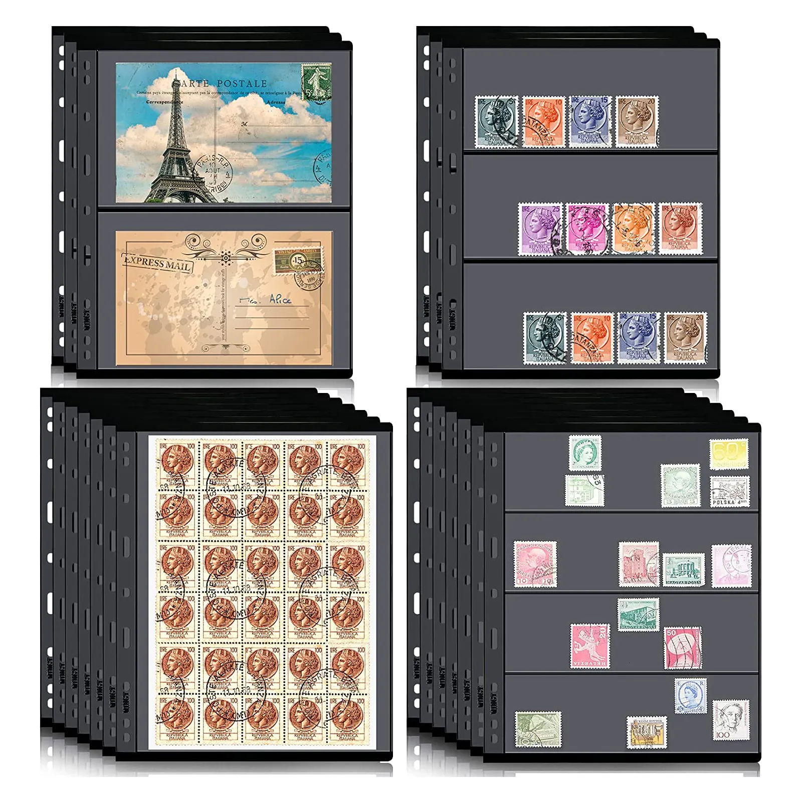 10pcsLot Collezione di album di francobolli Pagine di ricarica 2 3 4 5 7 Linee Fogli di supporto senza acidi Grid Black Clear Money Banconota Pagina 230327