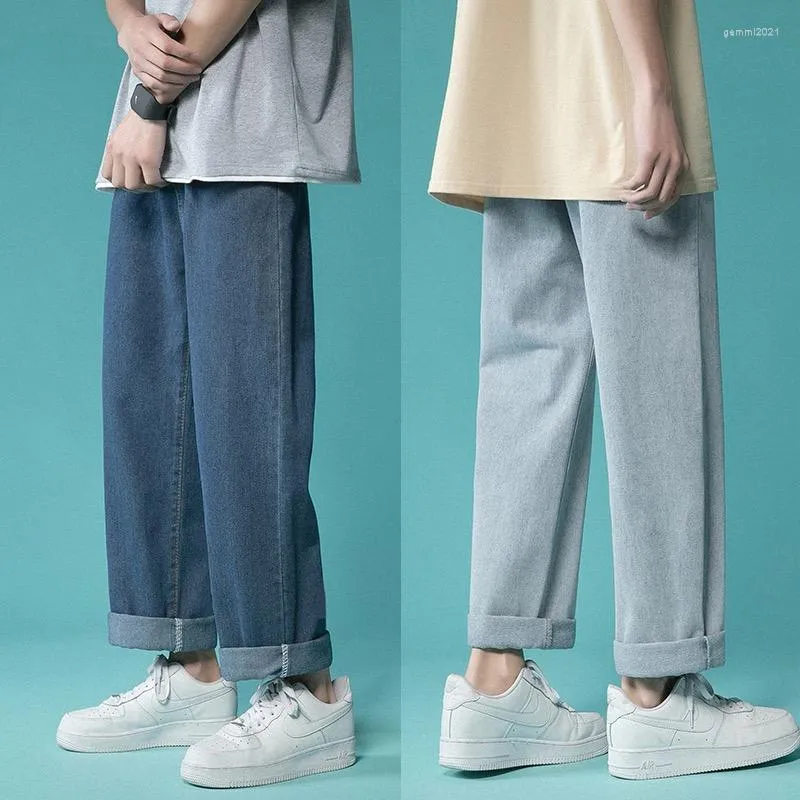 Heren jeans herfst 2023 straatmode losse Koreaanse rechte been broek merk kleding lichtblauw