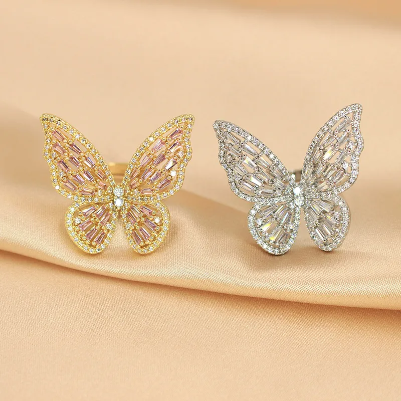 Butterfly aaaaa cyrkon pierścionek z białym złotem Pierścień w obrębie zaręczynów dla kobiet dla kobiet ślubnych urodzin Prezent biżuterii