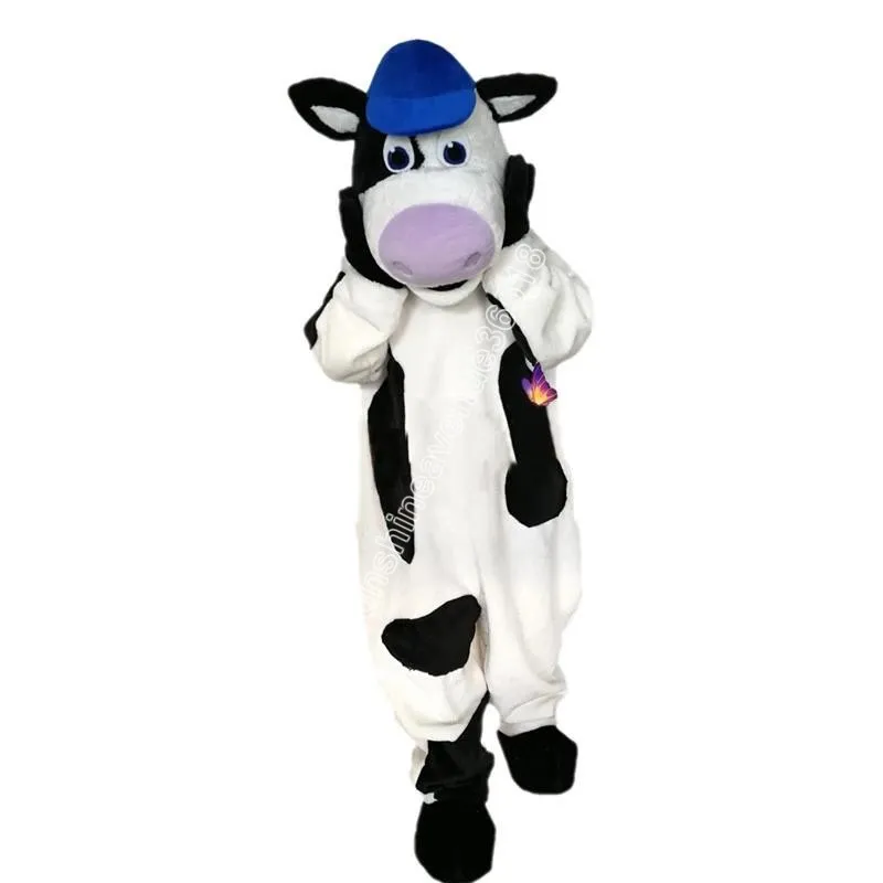 Vendite calde Costume della mascotte della mucca in bianco e nero Top Cartoon Personaggio a tema anime Carnevale Unisex Adulti Taglia Natale Festa di compleanno Vestito da esterno