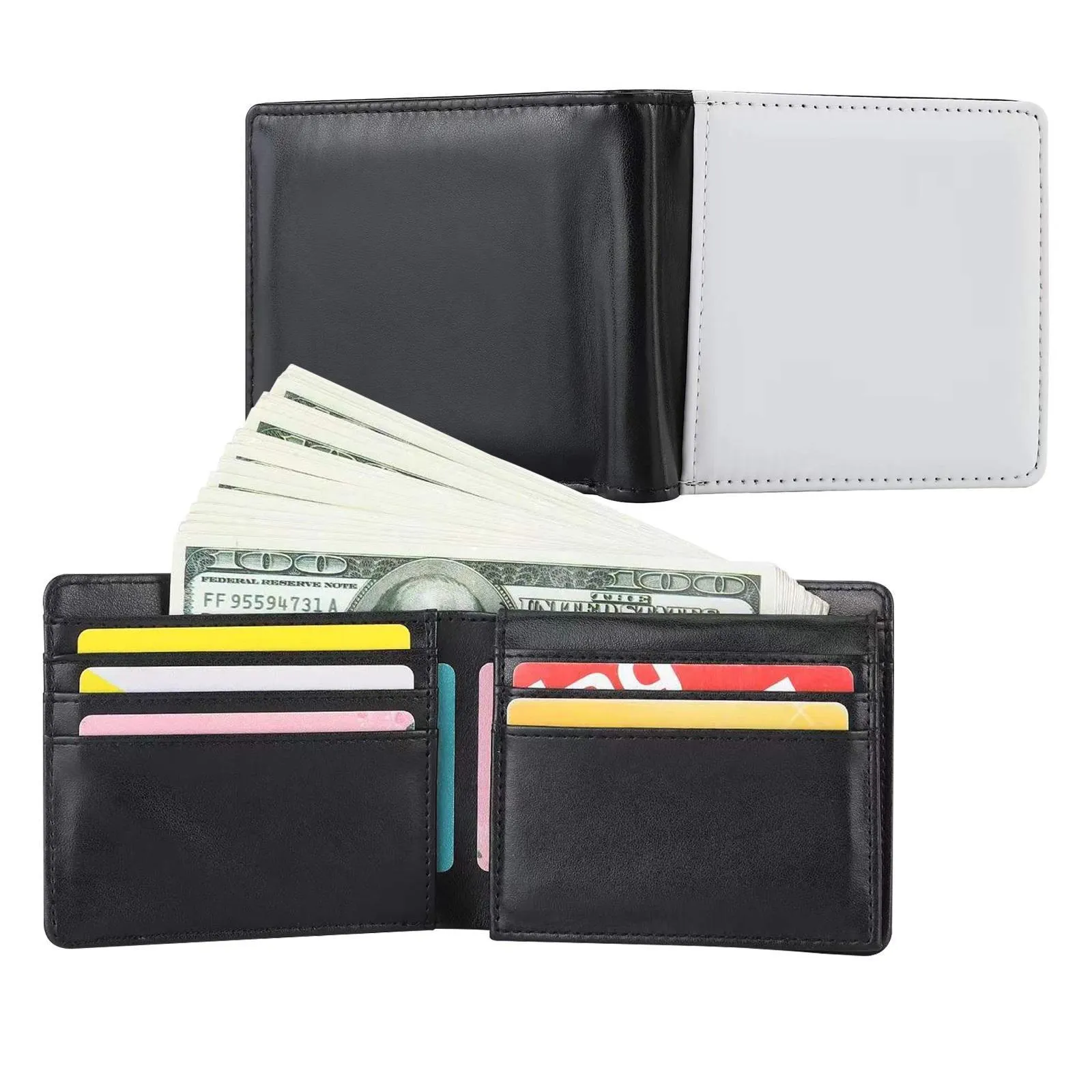 Sublimación en blanco Billetera en blanco Billetera de cuero Slim Men billeteras con clip de dinero y tarjetas de identificación entrega de caída 20 DHHQA