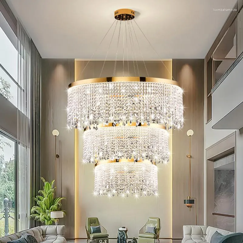 Lustres Moderne LED Cristal Plafond De Luxe Suspension Pour Salon Salle À Manger Cercle Suspension Lumière Décor À La Maison Lustre Luminaire