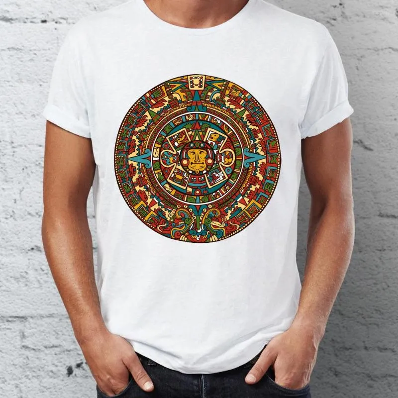 Herr t -skjortor skjorta aztec kalender cool arty tee