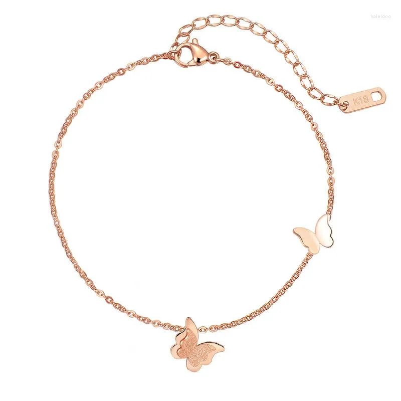 Braccialetti con ciondoli Dolce braccialetto a farfalla in acciaio inossidabile a 2 strati Simpatico colore oro rosa per gioielli da donna