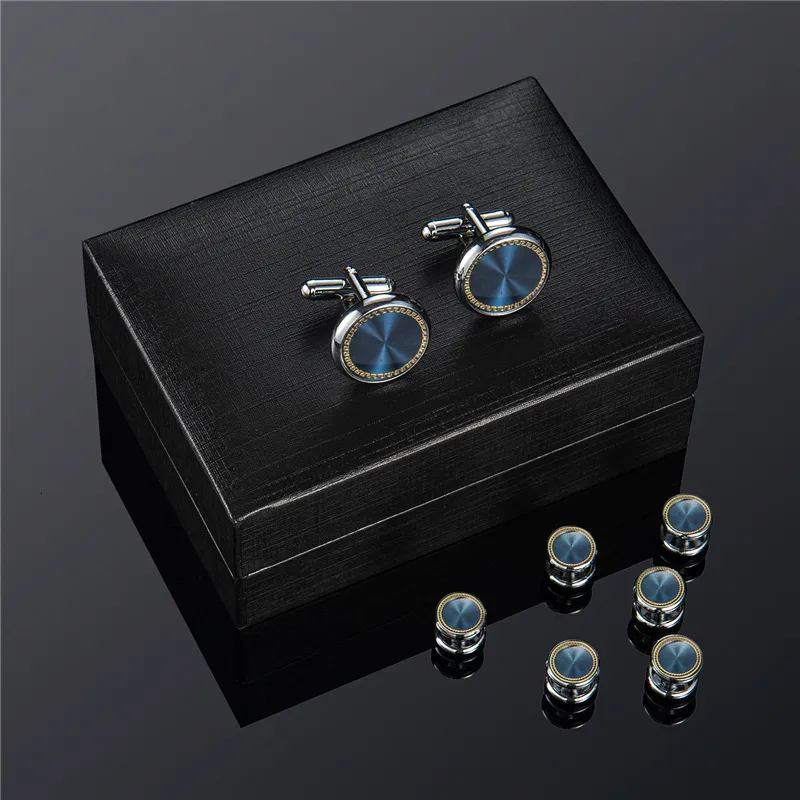 Boutons de manchette Mariage homme bouton de manchette ensemble luxe homme chemise boutons de manchette Vintage bleu bouton de manchette chemises goujons bouton et boutons de manchette pour hommes pinces à cravate 230325