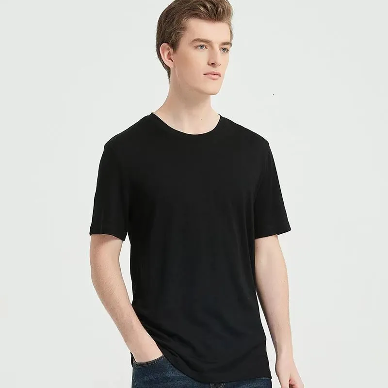 T-shirty męskie superfine wełna merynosów T shirt z krótkim rękawem załogi Next to Skin warstwa podstawowa topy odzież sportowa Quick dry 210623