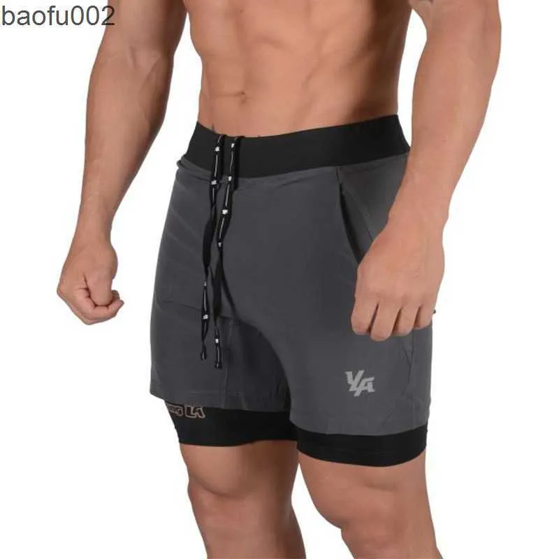 Men's Shorts Running shorts men summer 2 in 1 sports fitness shorts mens gym fitness and quick-drying sport shorts training short male W0327