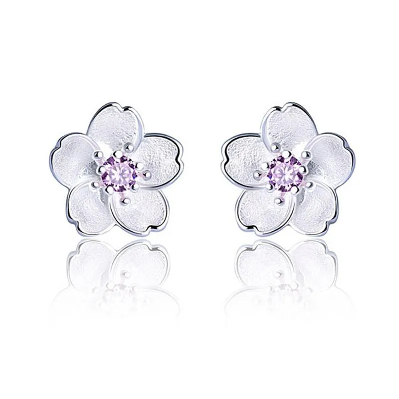 Stud -oorbellen Sterling zilveren kersenbloesems voor vrouwen romantische stijl meisje geschenk mode oor sieraden