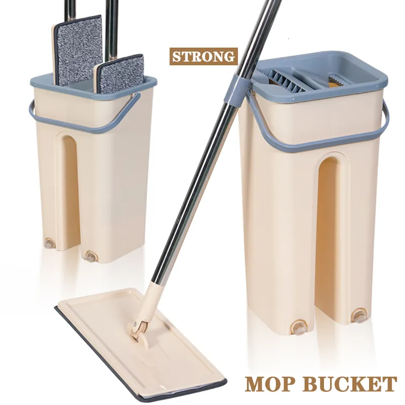 Mops Flat vloer dweil kuip set vloeren reiniging hand gratis squeeze dweil vloer emmer roestvrijstalen handgreep vloer herbruikbare microfiber dag 230327