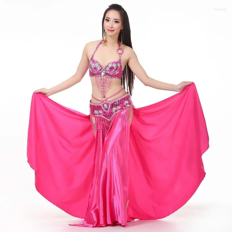 Bühnenkleidung 3 PCS Komplettset 34C Frauen Tribal Bauchtanzkostüm für Wettbewerb Bollywood Kleid Bauchtanz 7 Farbe 89