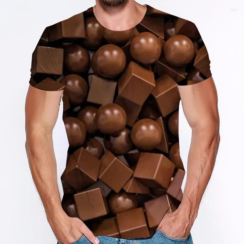 Camisetas de chocolate masculino de chocolate 3d homem homem de mangas curtas de mangas curtas Padrão de paródia criativa de verão roupas de tamanho grande para homens e mulheres