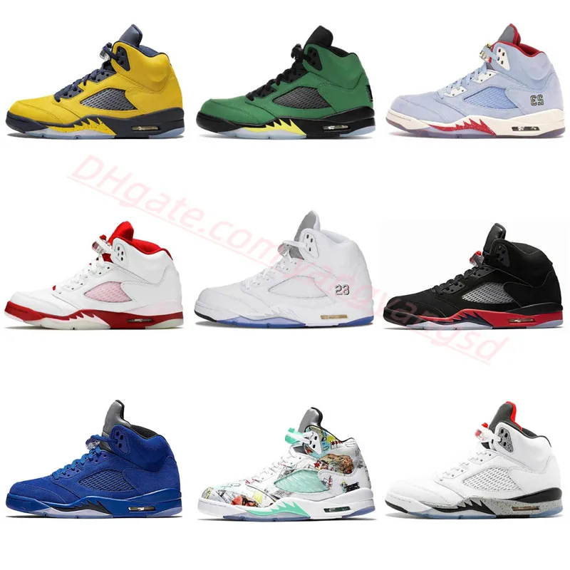 jumpman 5 5s Chaussures de basket-ball pour hommes Concord Off Chaussures décontractées Noir UNC University Blue Raging Bull Bluebird Aqua Fire Red Green Bean Baskets de voile de Pâques Baskets de sport