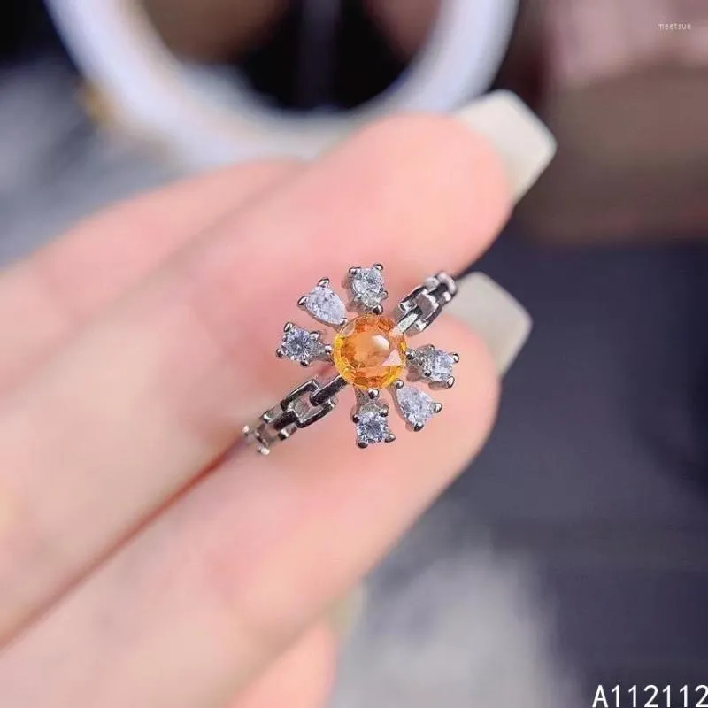 Pierścienie klastra Dobra biżuteria 925 STERLING SREBRNY WESPÓŁ Z Naturalnym Kamieniem Luksusowy Piękny Orange Sapphire Wsparcie Pierścienia