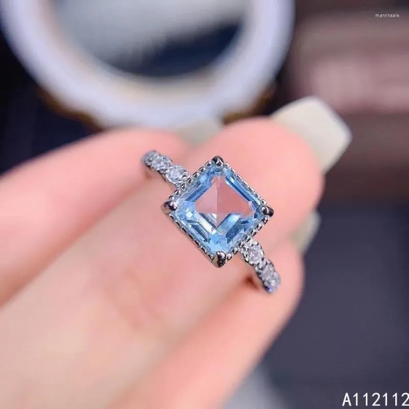 Pierścienie klastra Dobra biżuteria 925 Sterling Srebrna inkrustowana z naturalnym kamieniem szlachetnym Square Blue Topaz Women's Ol Style Wsparcie de