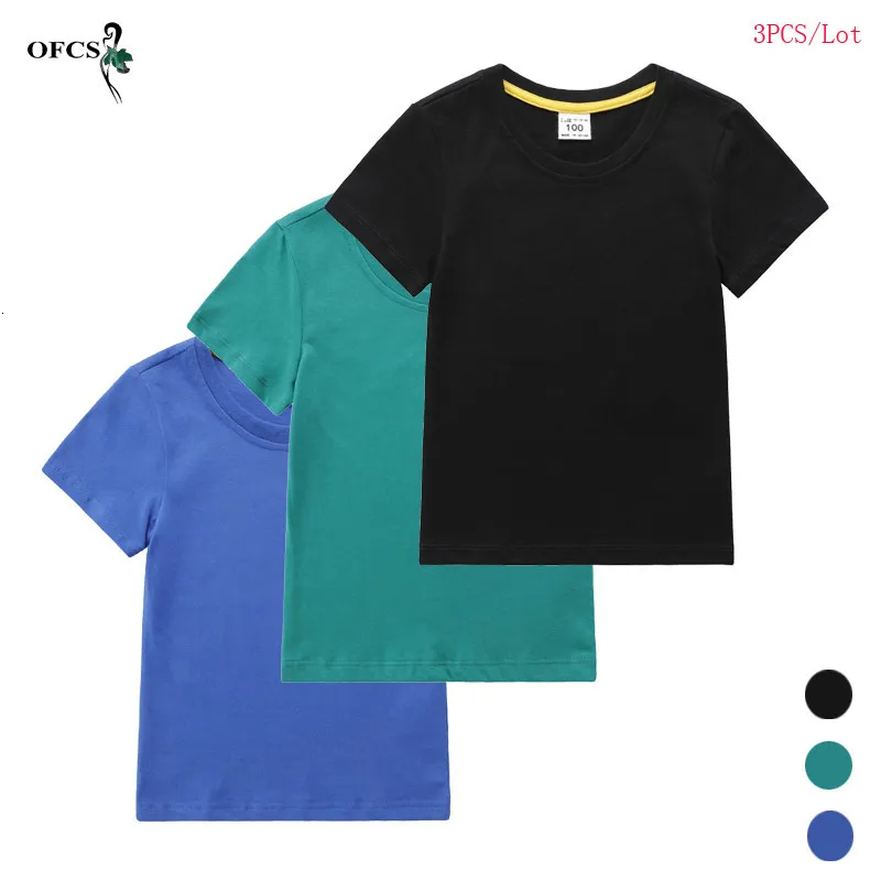 Camisetas camisetas de camisa sólida vendas unissex algodão básico de algodão curta camiseta meninos meninas tops casuais roupas infantis diferentes 3pcs 230327